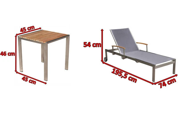OUTFLEXX 2er-Set Sonnenliegen, Taupe, Edelstahl/Teak, 195,5x74x35cm, Mit Beistelltisch 45x45cm 5 OUTFLEXX 2er-Set Sonnenliegen, Taupe, Edelstahl/Teak, 195,5x74x35cm, Mit Beistelltisch 45x45cm – Bild 5