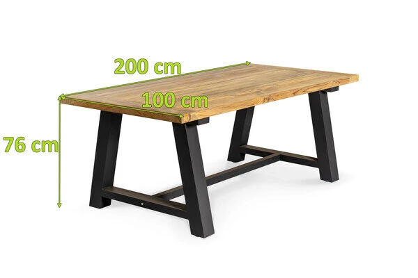 OUTFLEXX Belanda Esstisch, Dark Grey/natur, Alu/recycled FSC®-Teak, 200x100x76cm, Rustikal Gebürstet, A-Gestell 5 OUTFLEXX Belanda Esstisch, Dark Grey/natur, Alu/recycled FSC®-Teak, 200x100x76cm, Rustikal Gebürstet, A-Gestell – Bild 5