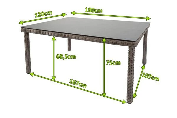 OUTFLEXX Dining Tisch, Grau, Polyrattan, 180 X 120 Cm, Tischplatte Spraystone, 8mm 5 OUTFLEXX Dining Tisch, Grau, Polyrattan, 180 X 120 Cm, Tischplatte Spraystone, 8mm – Bild 5