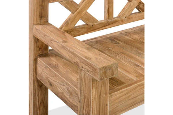 OUTFLEXX Gartenbank, Natur, Recyceltes FSC®-Teakholz, 160x73cm, Mit Rücken- Und Armlehnen, Rustikal Gebürstet 6 OUTFLEXX Gartenbank, Natur, Recyceltes FSC®-Teakholz, 160x73cm, Mit Rücken- Und Armlehnen, Rustikal Gebürstet – Bild 6